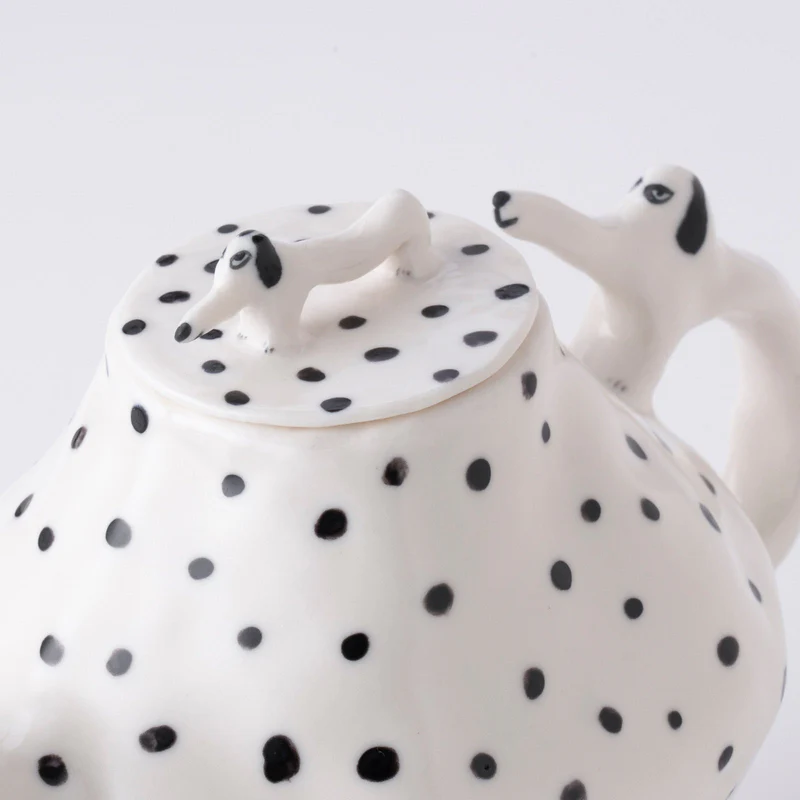 犬の親子のポット（小さいドット）　